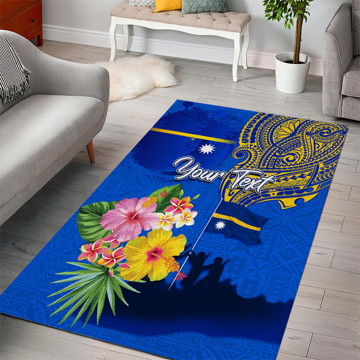 Personalised Nauru Independence Day Area Rug Nauruan Tribal Flag Style LT03 - Polynesian Pride