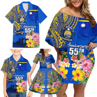 Personalised Nauru Independence Day Family Matching Off Shoulder Short Dress and Hawaiian Shirt Nauruan Tribal Flag Style LT03 - Polynesian Pride