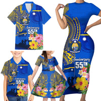 Personalised Nauru Independence Day Family Matching Short Sleeve Bodycon Dress and Hawaiian Shirt Nauruan Tribal Flag Style LT03 - Polynesian Pride