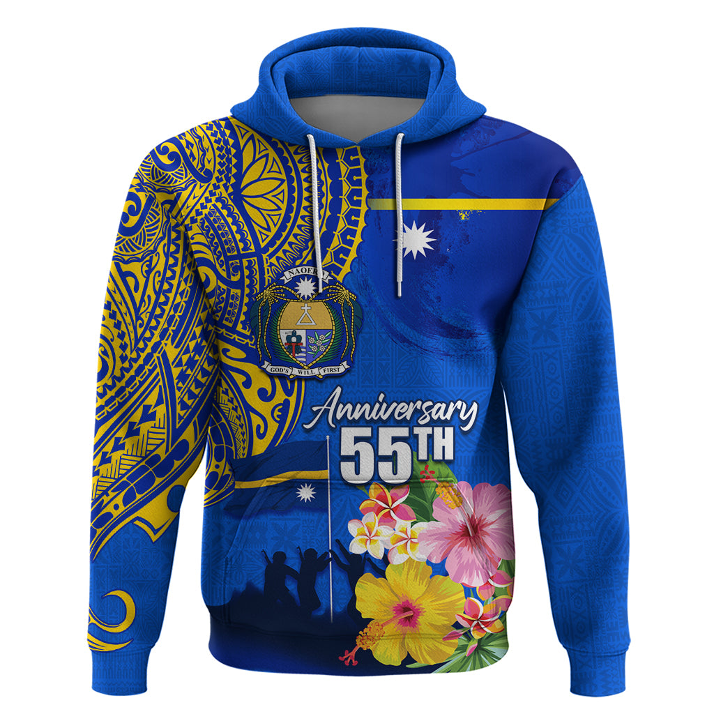 Personalised Nauru Independence Day Hoodie Nauruan Tribal Flag Style LT03 Pullover Hoodie Blue - Polynesian Pride