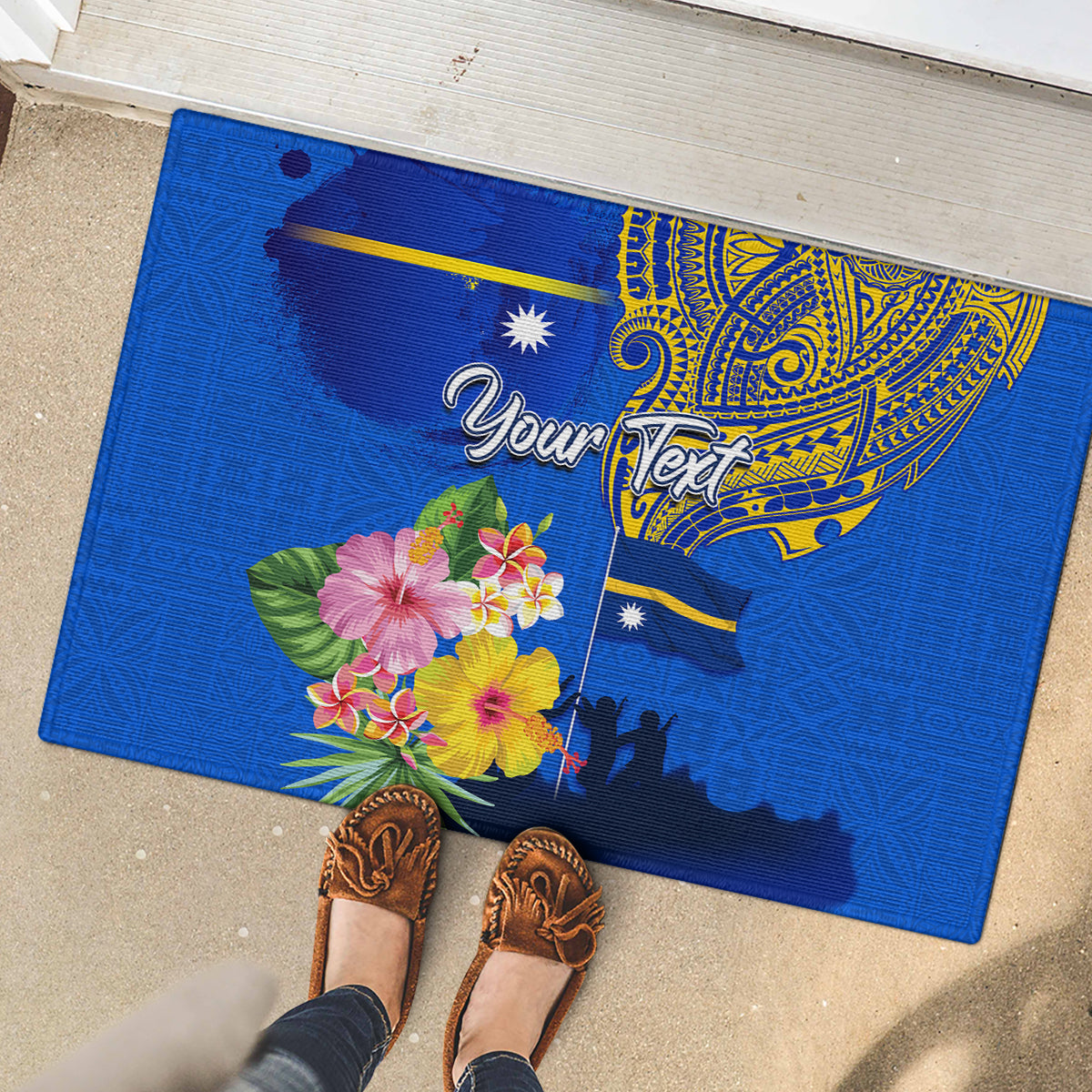 Personalised Nauru Independence Day Rubber Doormat Nauruan Tribal Flag Style LT03 - Polynesian Pride