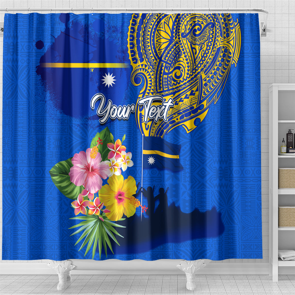 Personalised Nauru Independence Day Shower Curtain Nauruan Tribal Flag Style LT03 - Polynesian Pride