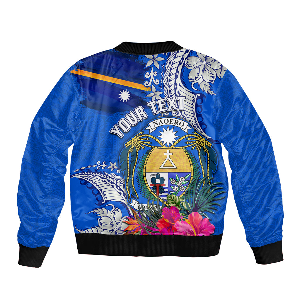 Personalised Nauru Coat of Arms Bomber Jacket Tropical Flower Polynesian Pattern LT03 - Polynesian Pride