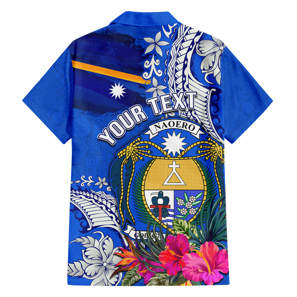 Personalised Nauru Coat of Arms Family Matching Long Sleeve Bodycon Dress and Hawaiian Shirt Tropical Flower Polynesian Pattern LT03 - Polynesian Pride