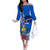 Personalised Nauru Coat of Arms Family Matching Off Shoulder Long Sleeve Dress and Hawaiian Shirt Tropical Flower Polynesian Pattern LT03 Mom's Dress Blue - Polynesian Pride
