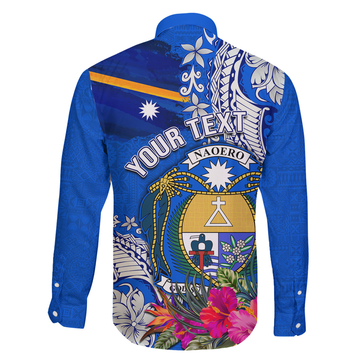 Personalised Nauru Coat of Arms Family Matching Off Shoulder Short Dress and Hawaiian Shirt Tropical Flower Polynesian Pattern LT03 - Polynesian Pride