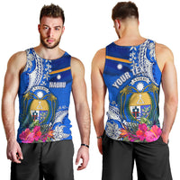 Personalised Nauru Coat of Arms Men Tank Top Tropical Flower Polynesian Pattern LT03 - Polynesian Pride