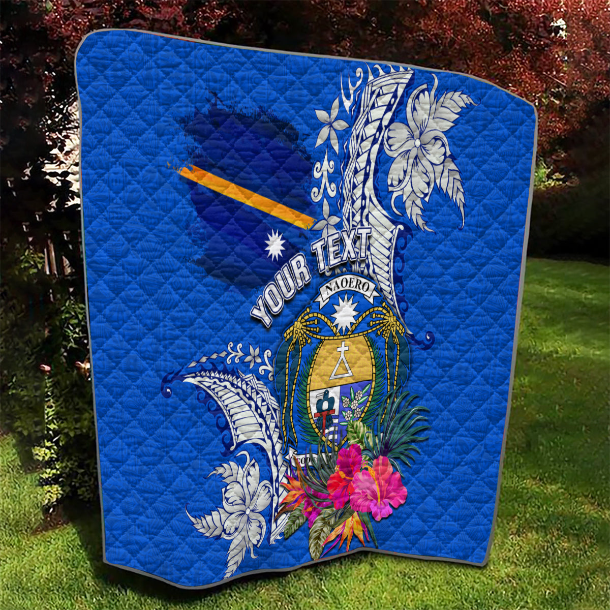 Personalised Nauru Coat of Arms Quilt Tropical Flower Polynesian Pattern LT03 - Polynesian Pride