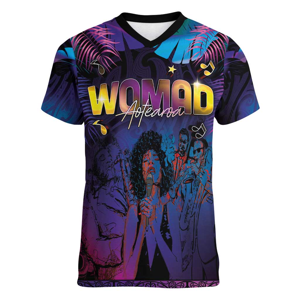Aotearoa Arts Festival 2025 Women V-Neck T-Shirt Maori Music Art Dance - Rhythmic Vibes LT03 Female Black - Polynesian Pride