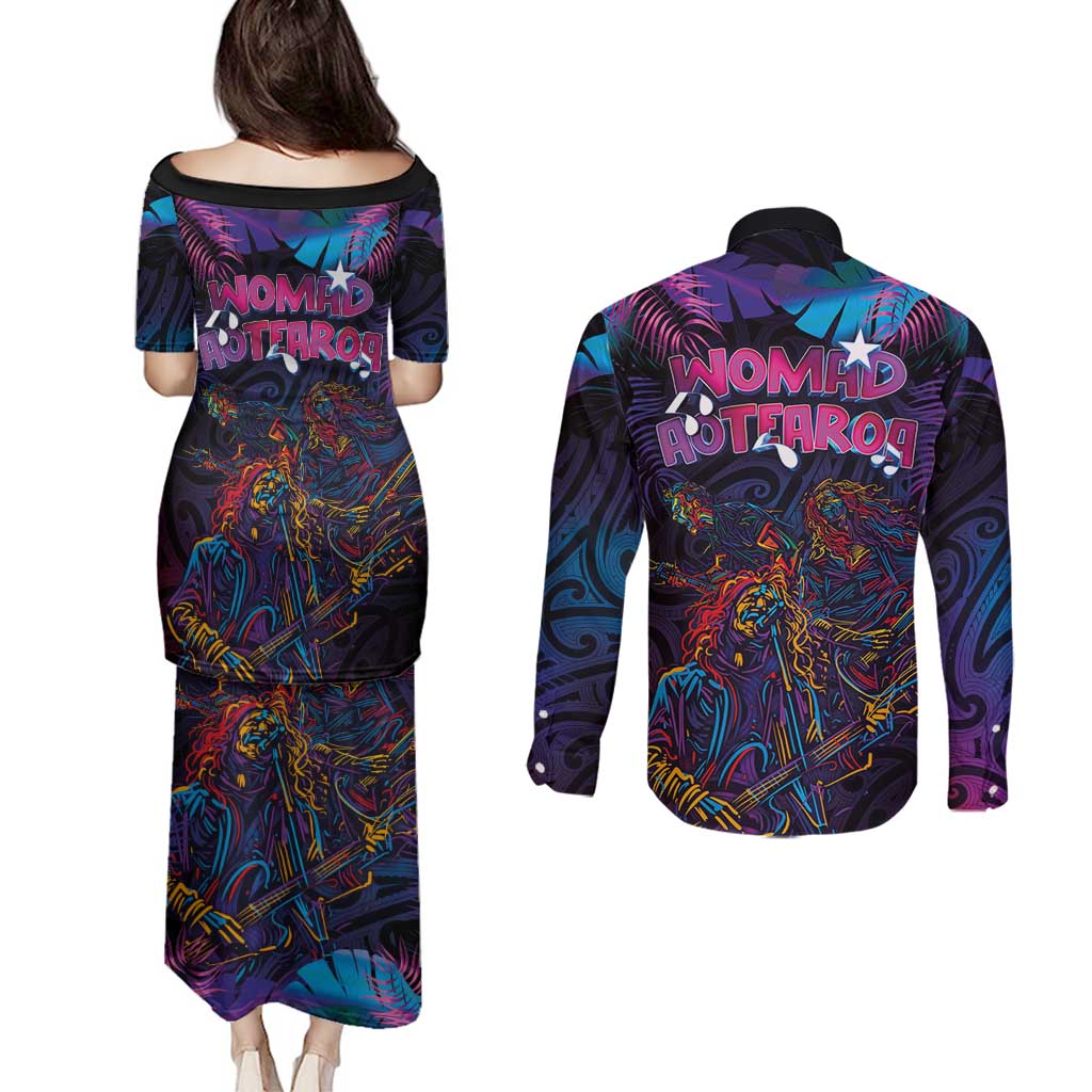 Aotearoa Arts Festival 2025 Couples Matching Puletasi and Long Sleeve Button Shirt Maori Performing Art and Music - Rhythmic Vibes