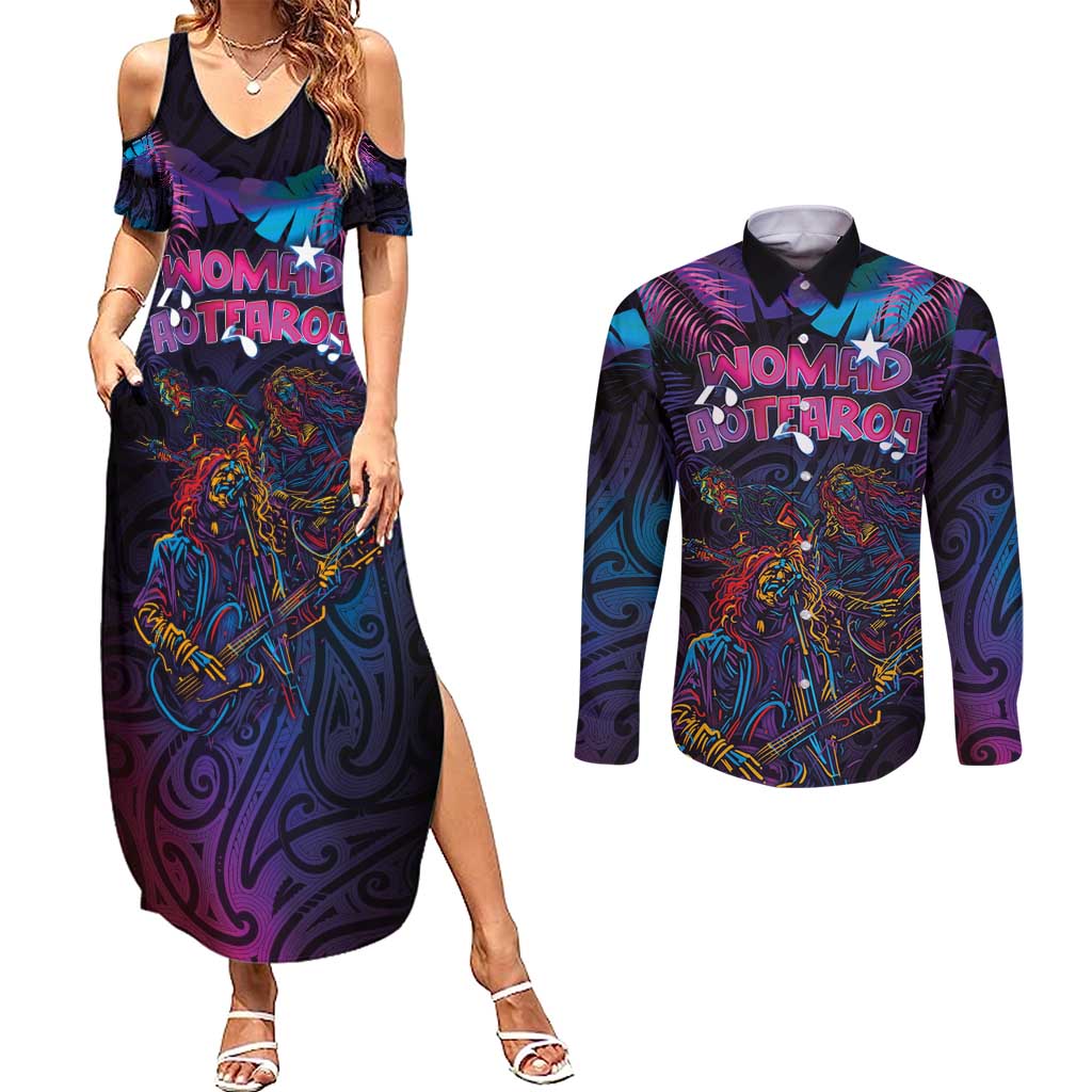 Aotearoa Arts Festival 2025 Couples Matching Summer Maxi Dress and Long Sleeve Button Shirt Maori Performing Art and Music - Rhythmic Vibes