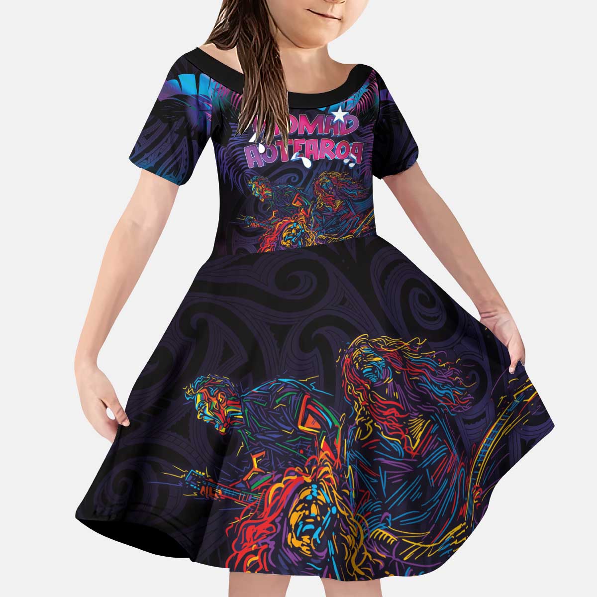 Aotearoa Arts Festival 2025 Kid Short Sleeve Dress Maori Performing Art and Music - Rhythmic Vibes LT03 KID Black - Polynesian Pride