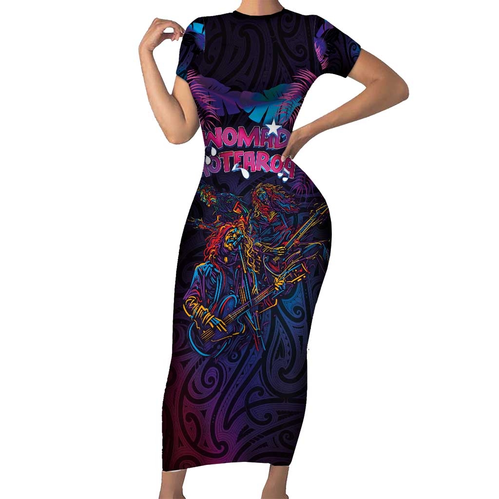 Aotearoa Arts Festival 2025 Short Sleeve Bodycon Dress Maori Performing Art and Music - Rhythmic Vibes LT03 Long Dress Black - Polynesian Pride