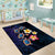 Hawaiian Turtles and Plumeria Area Rug Polynesian Art Tribal Tattoo Dark Aqua Color