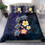 Hawaiian Turtles and Plumeria Bedding Set Polynesian Art Tribal Tattoo Dark Aqua Color