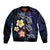 Hawaiian Turtles and Plumeria Bomber Jacket Polynesian Art Tribal Tattoo Dark Aqua Color