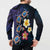 Hawaiian Turtles and Plumeria Button Sweatshirt Polynesian Art Tribal Tattoo Dark Aqua Color