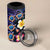 Hawaiian Turtles and Plumeria 4 in 1 Can Cooler Tumbler Polynesian Art Tribal Tattoo Dark Aqua Color