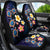 Hawaiian Turtles and Plumeria Car Seat Cover Polynesian Art Tribal Tattoo Dark Aqua Color