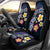 Hawaiian Turtles and Plumeria Car Seat Cover Polynesian Art Tribal Tattoo Dark Aqua Color