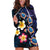 Hawaiian Turtles and Plumeria Hoodie Dress Polynesian Art Tribal Tattoo Dark Aqua Color