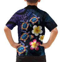 Hawaiian Turtles and Plumeria Kid Hawaiian Shirt Polynesian Art Tribal Tattoo Dark Aqua Color LT03 - Polynesian Pride