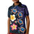 Hawaiian Turtles and Plumeria Kid Polo Shirt Polynesian Art Tribal Tattoo Dark Aqua Color