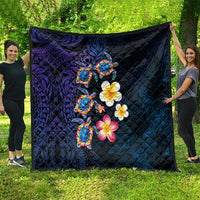 Hawaiian Turtles and Plumeria Quilt Polynesian Art Tribal Tattoo Dark Aqua Color
