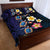 Hawaiian Turtles and Plumeria Quilt Bed Set Polynesian Art Tribal Tattoo Dark Aqua Color