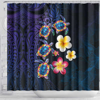 Hawaiian Turtles and Plumeria Shower Curtain Polynesian Art Tribal Tattoo Dark Aqua Color