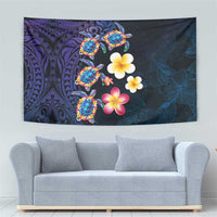 Hawaiian Turtles and Plumeria Tapestry Polynesian Art Tribal Tattoo Dark Aqua Color