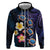 Hawaiian Turtles and Plumeria Zip Hoodie Polynesian Art Tribal Tattoo Dark Aqua Color