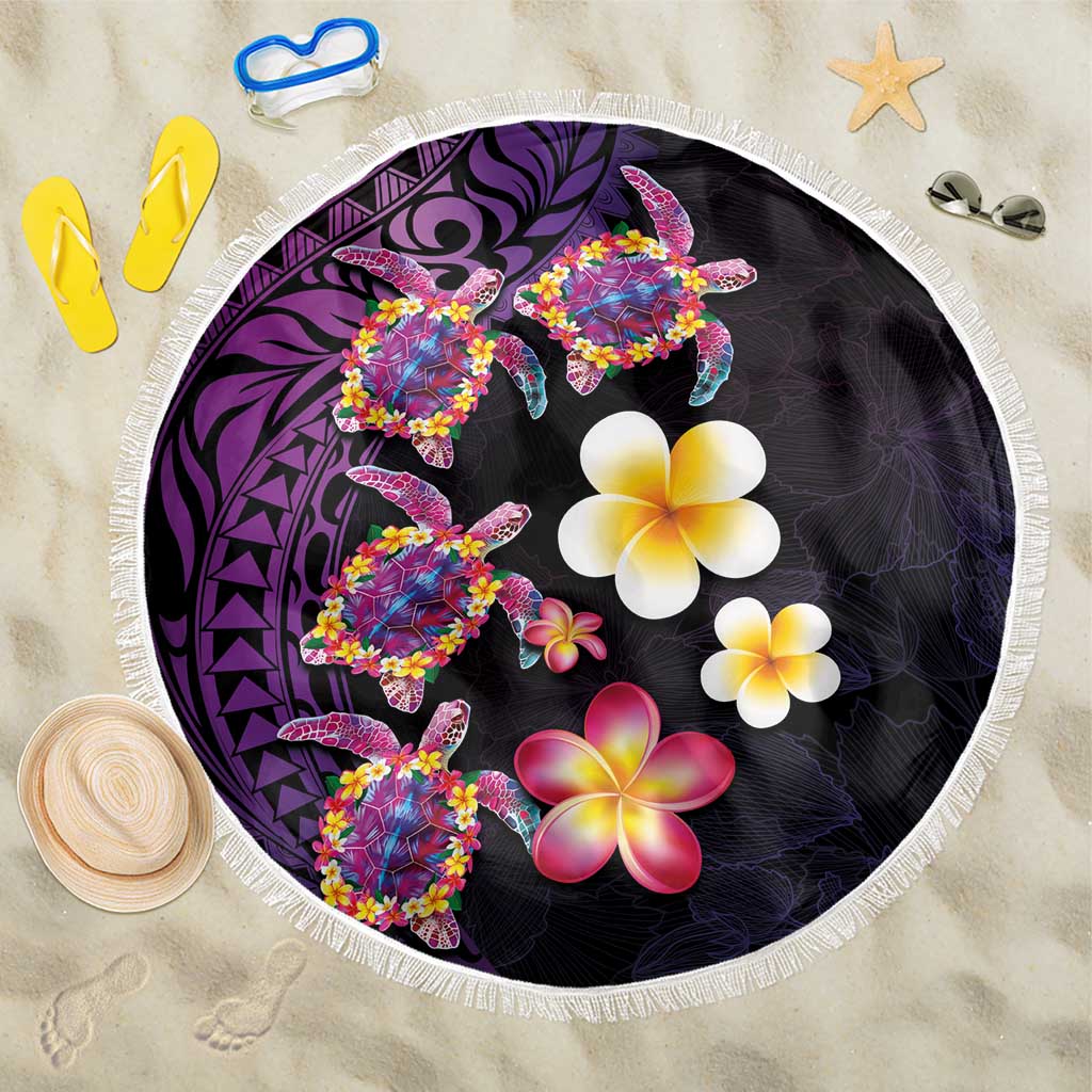 Hawaiian Turtles and Plumeria Beach Blanket Polynesian Art Tribal Tattoo Deep Violet Color