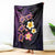 Hawaiian Turtles and Plumeria Blanket Polynesian Art Tribal Tattoo Deep Violet Color