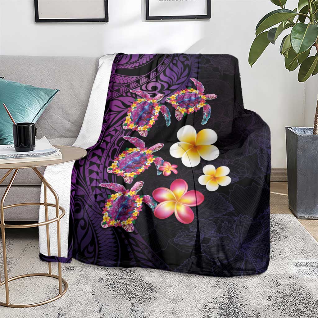 Hawaiian Turtles and Plumeria Blanket Polynesian Art Tribal Tattoo Deep Violet Color