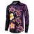 Hawaiian Turtles and Plumeria Button Sweatshirt Polynesian Art Tribal Tattoo Deep Violet Color