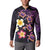 Hawaiian Turtles and Plumeria Button Sweatshirt Polynesian Art Tribal Tattoo Deep Violet Color