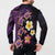 Hawaiian Turtles and Plumeria Button Sweatshirt Polynesian Art Tribal Tattoo Deep Violet Color