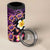 Hawaiian Turtles and Plumeria 4 in 1 Can Cooler Tumbler Polynesian Art Tribal Tattoo Deep Violet Color