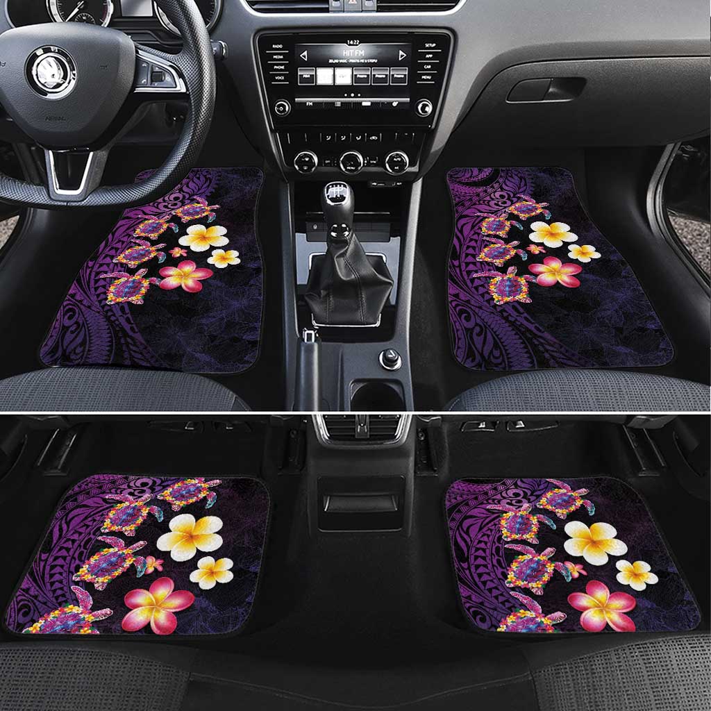 Hawaiian Turtles and Plumeria Car Mats Polynesian Art Tribal Tattoo Deep Violet Color