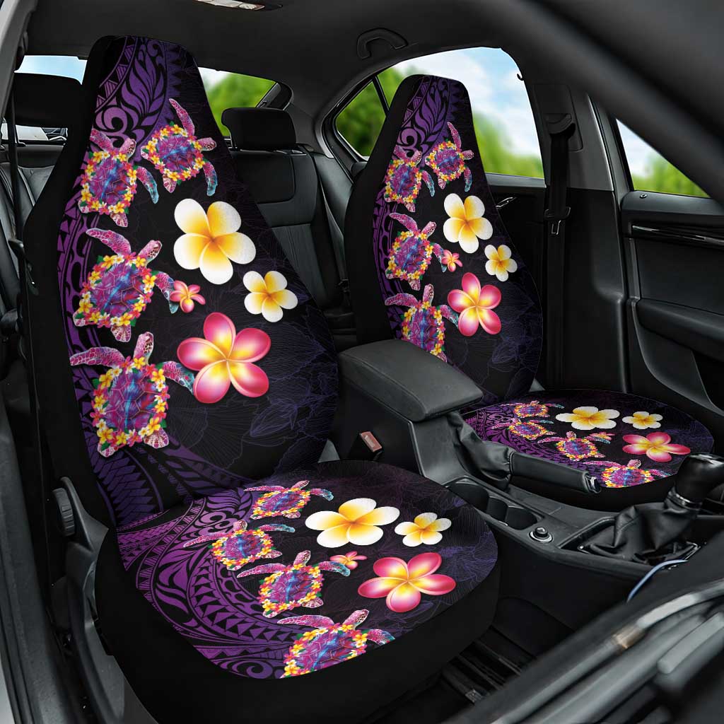 Hawaiian Turtles and Plumeria Car Seat Cover Polynesian Art Tribal Tattoo Deep Violet Color