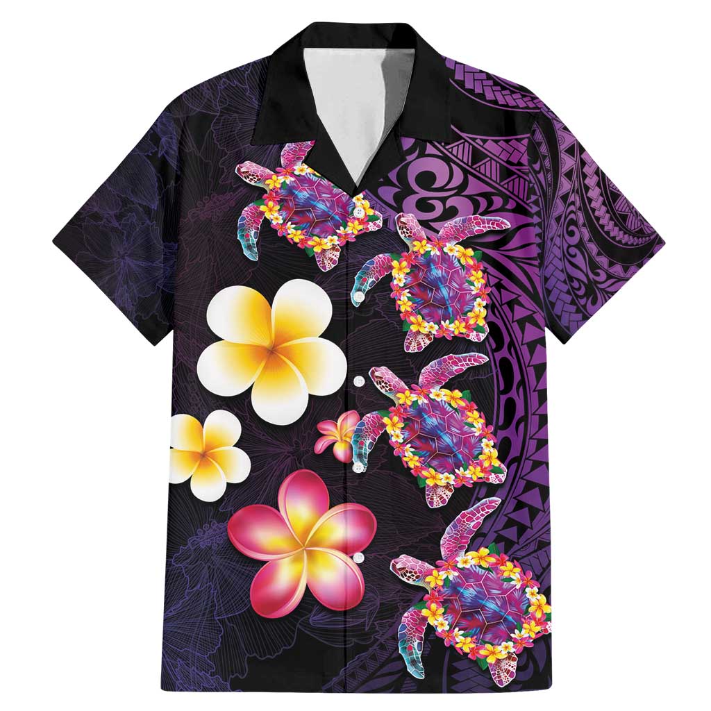 Hawaiian Turtles and Plumeria Family Matching Mermaid Dress and Hawaiian Shirt Polynesian Art Tribal Tattoo Deep Violet Color