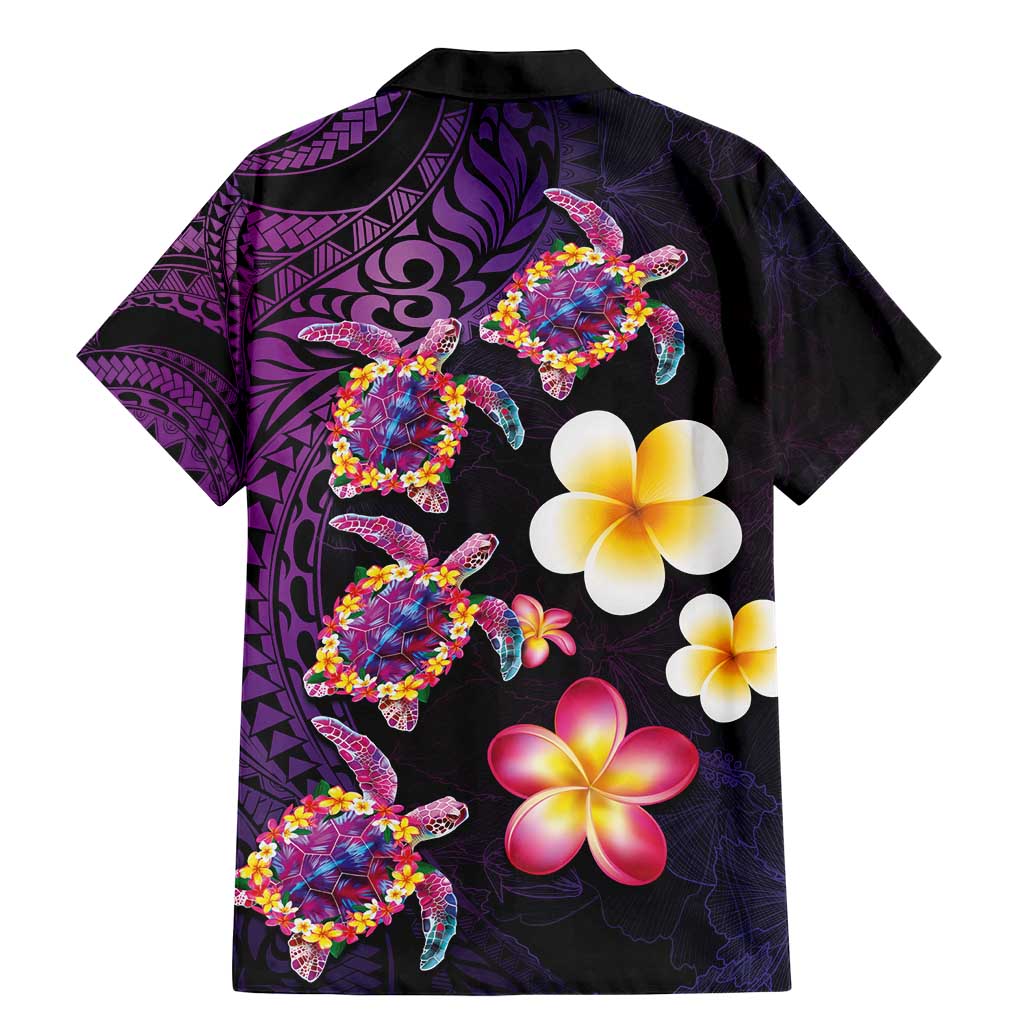Hawaiian Turtles and Plumeria Family Matching Mermaid Dress and Hawaiian Shirt Polynesian Art Tribal Tattoo Deep Violet Color
