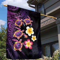 Hawaiian Turtles and Plumeria Garden Flag Polynesian Art Tribal Tattoo Deep Violet Color