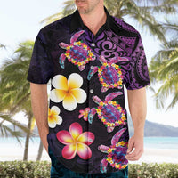 Hawaiian Turtles and Plumeria Hawaiian Shirt Polynesian Art Tribal Tattoo Deep Violet Color