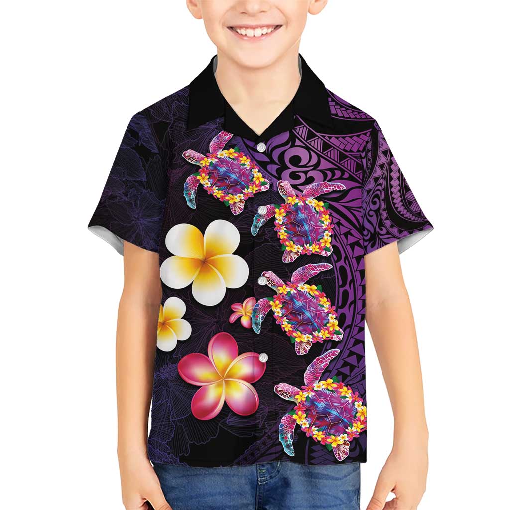 Hawaiian Turtles and Plumeria Hawaiian Shirt Polynesian Art Tribal Tattoo Deep Violet Color