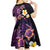 Hawaiian Turtles and Plumeria Kid Short Sleeve Dress Polynesian Art Tribal Tattoo Deep Violet Color