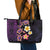 Hawaiian Turtles and Plumeria Leather Tote Bag Polynesian Art Tribal Tattoo Deep Violet Color