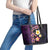 Hawaiian Turtles and Plumeria Leather Tote Bag Polynesian Art Tribal Tattoo Deep Violet Color