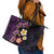 Hawaiian Turtles and Plumeria Leather Tote Bag Polynesian Art Tribal Tattoo Deep Violet Color